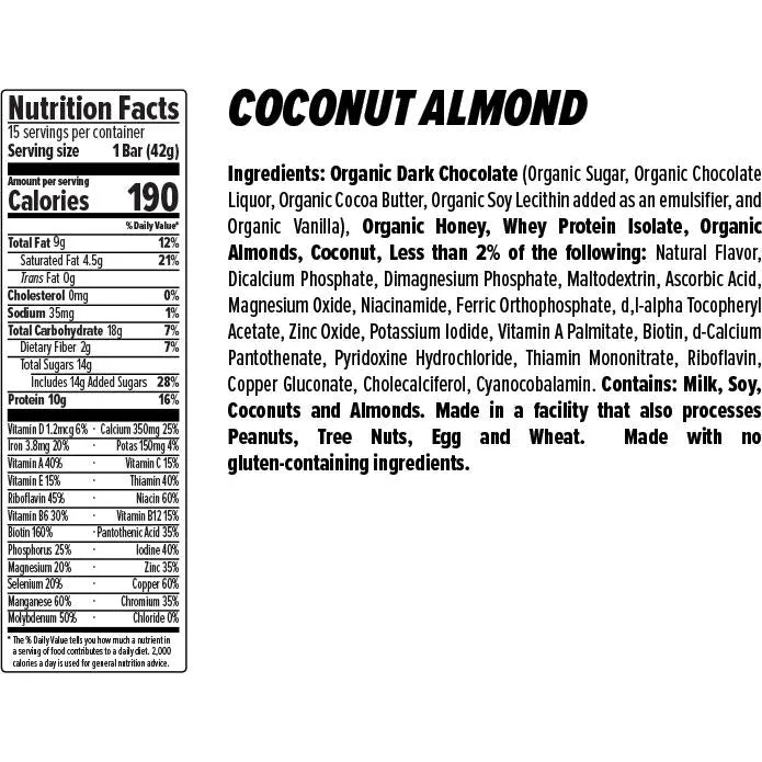 10g Protein Bar: Chocolate Coconut Almond, Box of 15