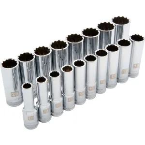 12-Point Standard Metric Socket Set - 1/2" Drive - 18 Piece