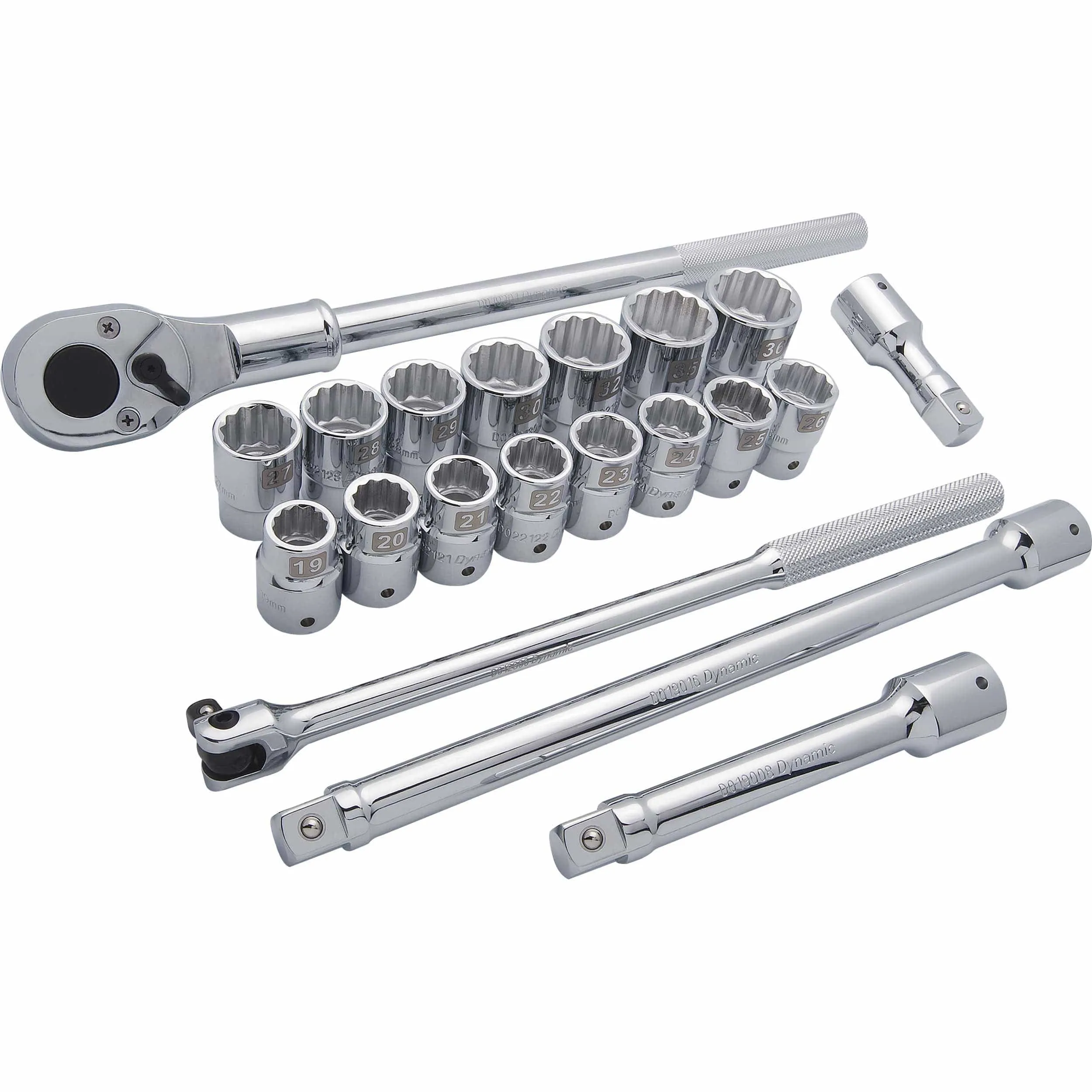 3/4" Drive 20pc 12-Point Standard Metric Socket Set, 19mm - 36mm