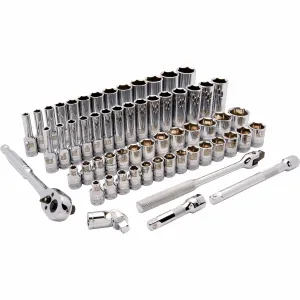 3/8" Drive 60pc 6-Point Standard/Deep SAE/Metric Socket Set, 1/4" - 1", 6mm - 20mm