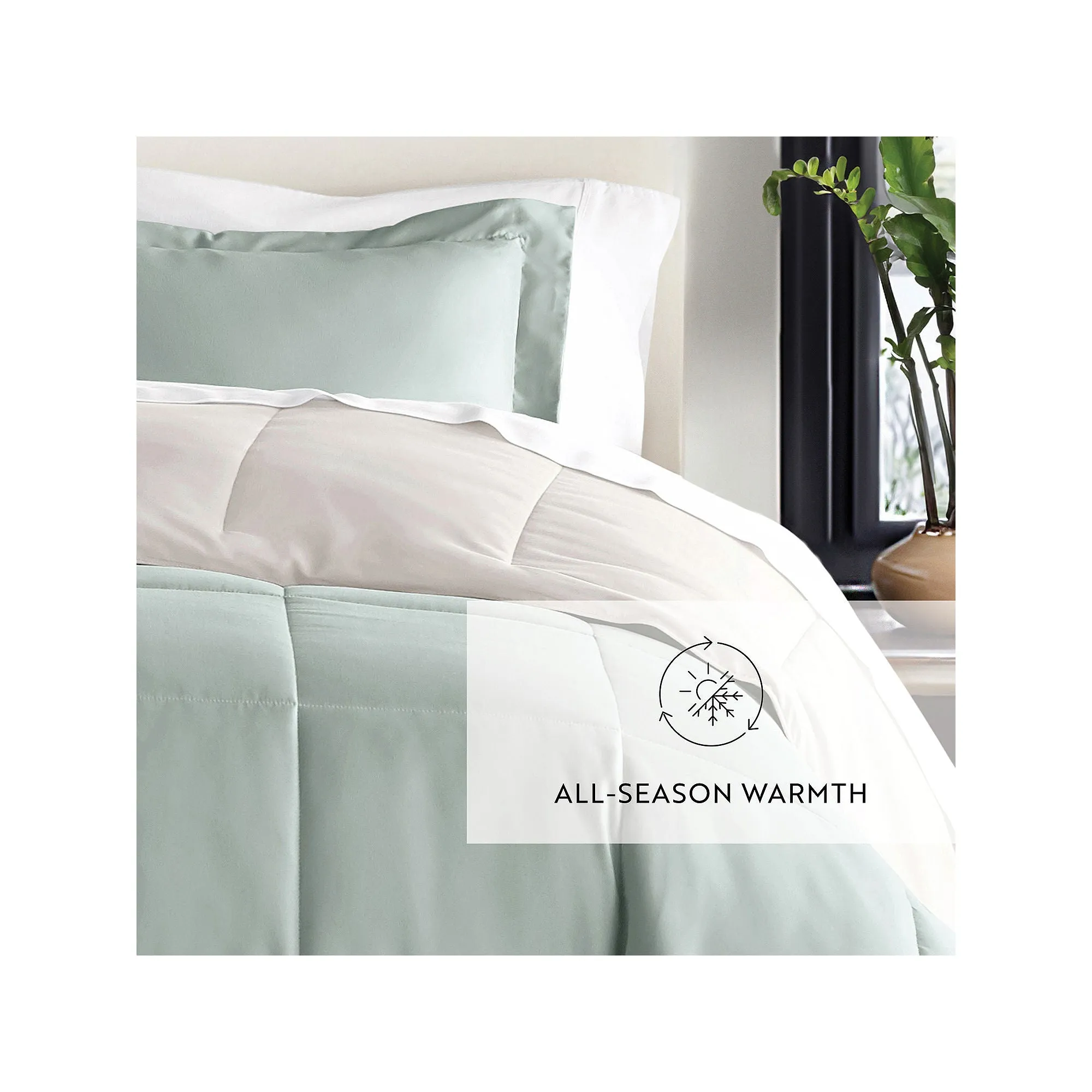 Casual Comfort Solid Reversible Lightweight Down Alternative Comforter Set - Eucalyptus Natural