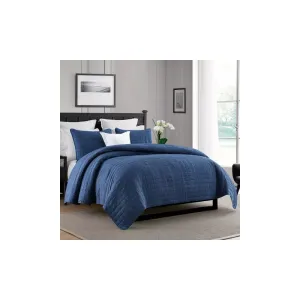 Cathay Home KKQLT3-001-FQNV Swift Home Crinkle Enzyme Wash Quilted Coverlet/Bedspread- Full/Queen Navy