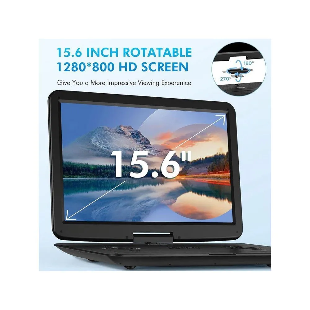 DEVINCI 17.9" Portable DVD Player with 15.6" HD Swivel Screen, Black - Support Multiple DVD CD Formats/USB/SD Card