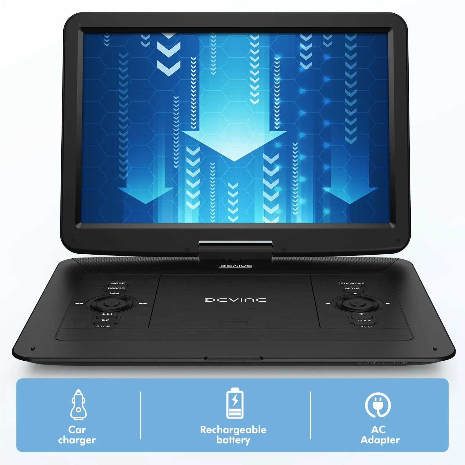 DEVINCI 17.9" Portable DVD Player with 15.6" HD Swivel Screen, Black - Support Multiple DVD CD Formats/USB/SD Card