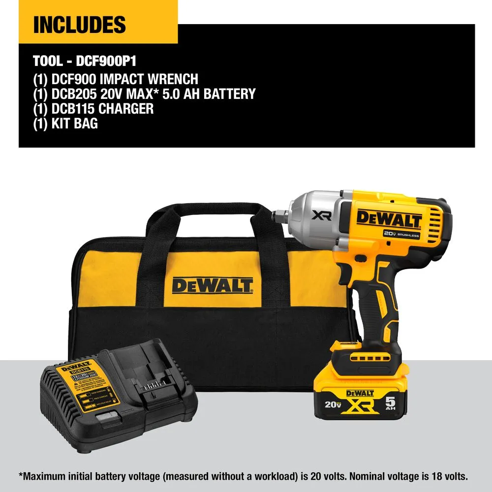 DeWALT DCF900P1 20V MAX XR 1/2" High Torque Impact Wrench w/ Hog Ring Anvil