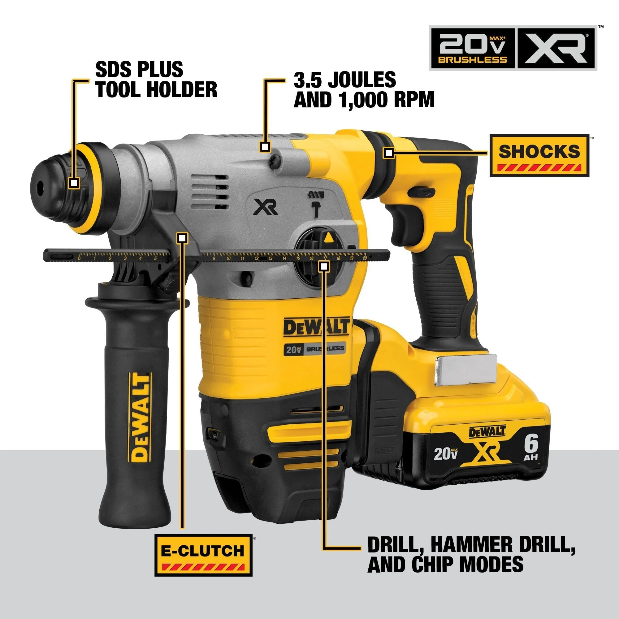 DEWALT DCH293R2-20V Max Xr Rotary Hammer, SDS Plus Kit, 1-1/8-Inch