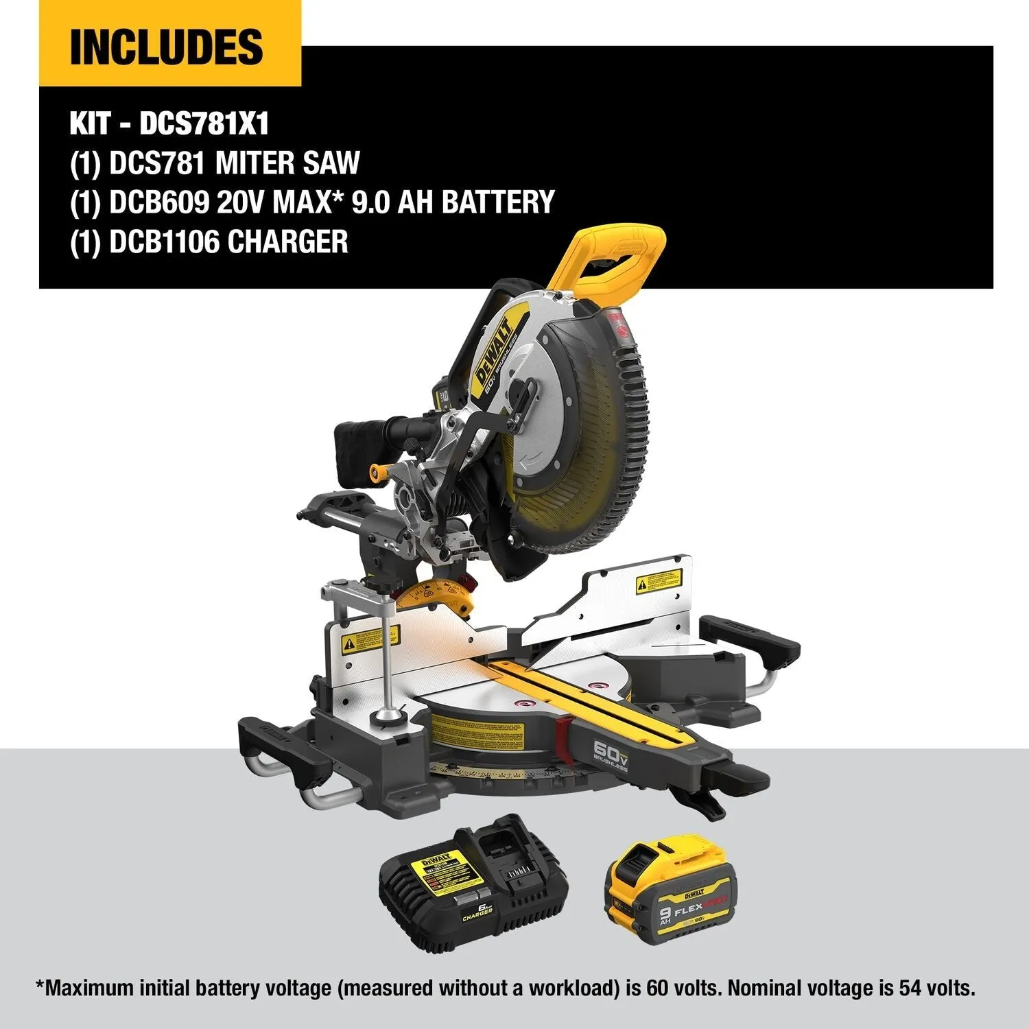 DEWALT DCS781X1-12" 60V Sliding Miter Saw (9.0Ah)