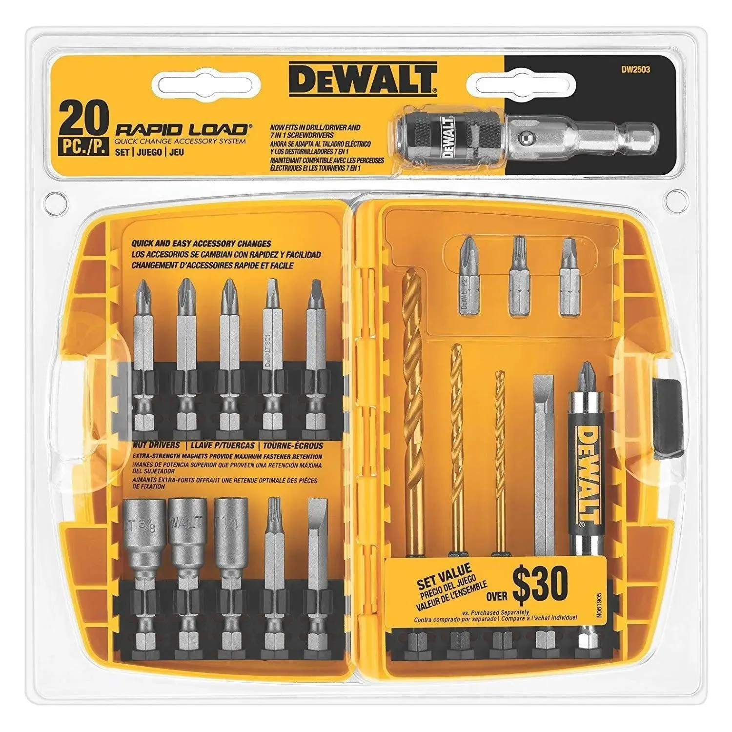 DEWALT DW2503-Screwdriver Bit Set, Rapid Load, Tin, 20-Piece