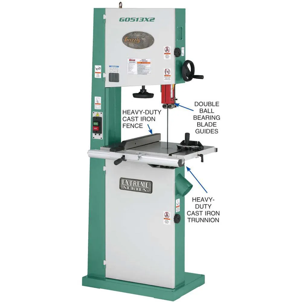 Grizzly G0513X2 110V/220V 17 Inch 2 HP Bandsaw Cast Iron Trunnion