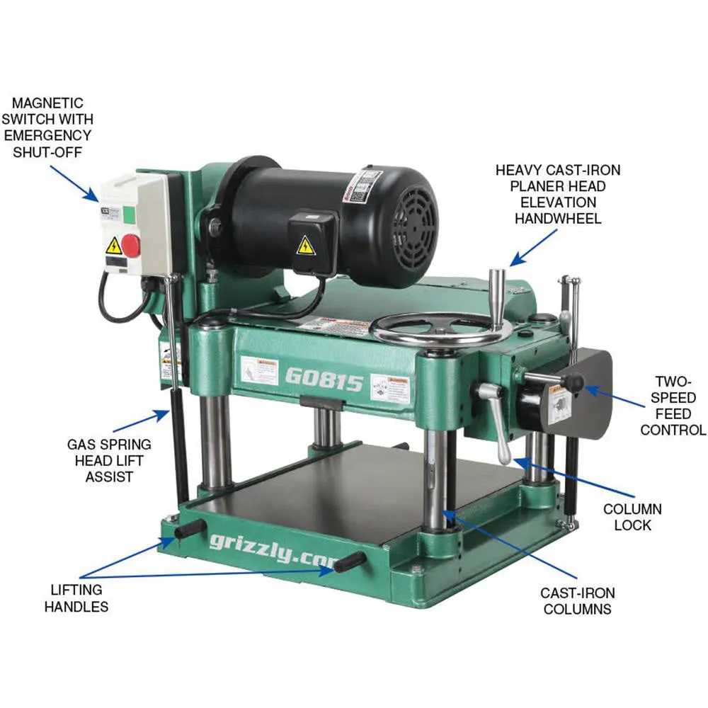 Grizzly G0815 240V 15 Inch 3 HP Heavy-Duty Planer