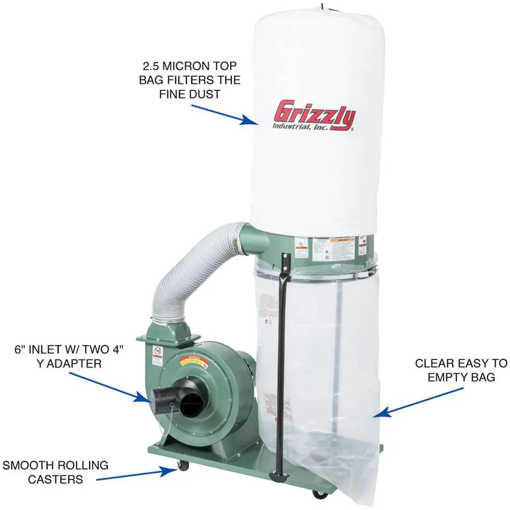 Grizzly G1028Z2 120V/240V 1-1/2 HP Dust Collector