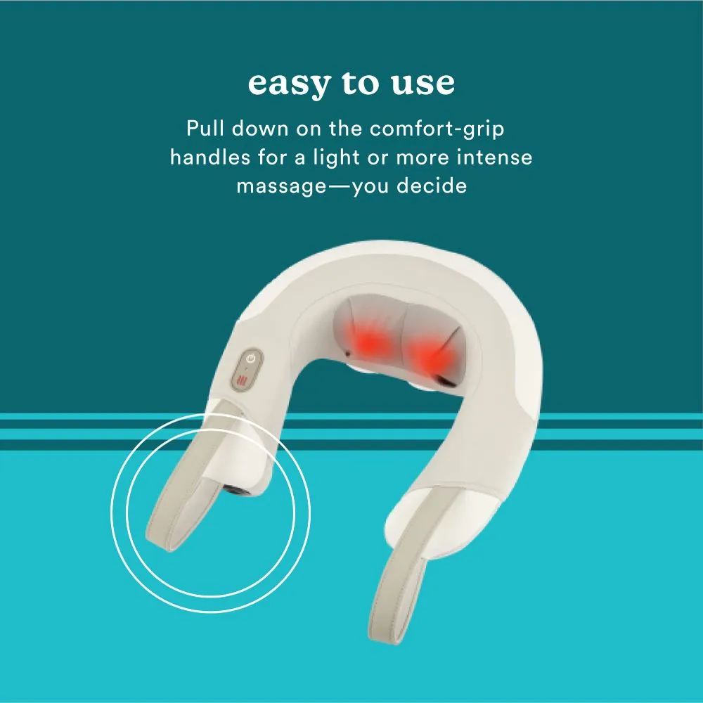 HoMedics NMS-390 Shiatsu Rechargeable Neck Massager with Heat - Cordless, Deep-Kneading Relief, Comfort-Flex Handles