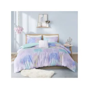Intelligent Design Karissa Watercolor Duvet Cover Set With Decorative Pillow - AQUA ONE SIZE