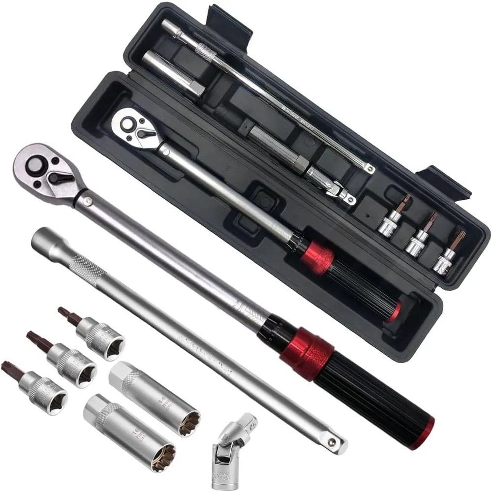 King Finger KFTW-8PCS 8PCS Magnetic Torque Wrench Set 3/8-Inch Drive Click Torque Wrench with Storage Box and Extension Bar for Vehicle Maintenance (10-60 N.m)