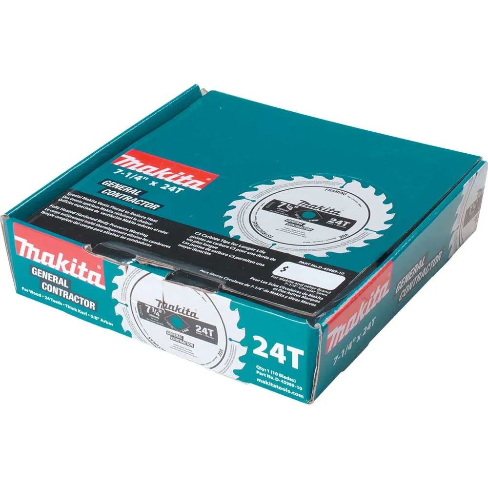 Makita D-45989-10 7-1/4" 24T Carbide Tipped Framing Circular Saw Blade - 10 PK