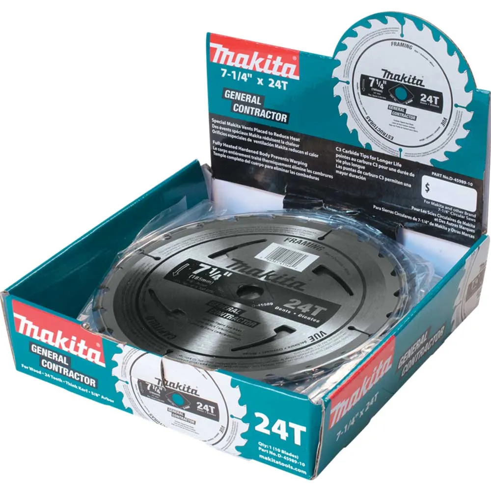 Makita D-45989-10 7-1/4" 24T Carbide Tipped Framing Circular Saw Blade - 10 PK