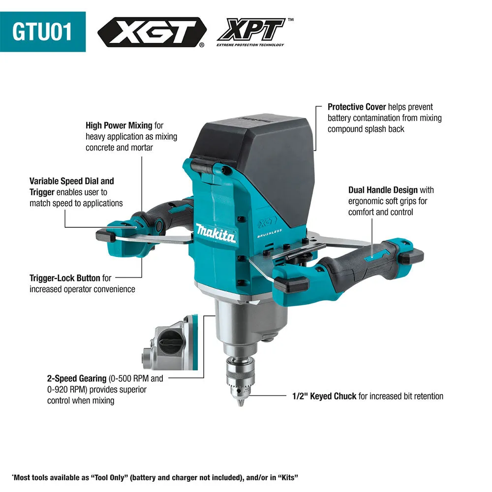 Makita GTU01Z 40V MAX XGT 1/2" Brushless Cordless Mixer - Bare Tool
