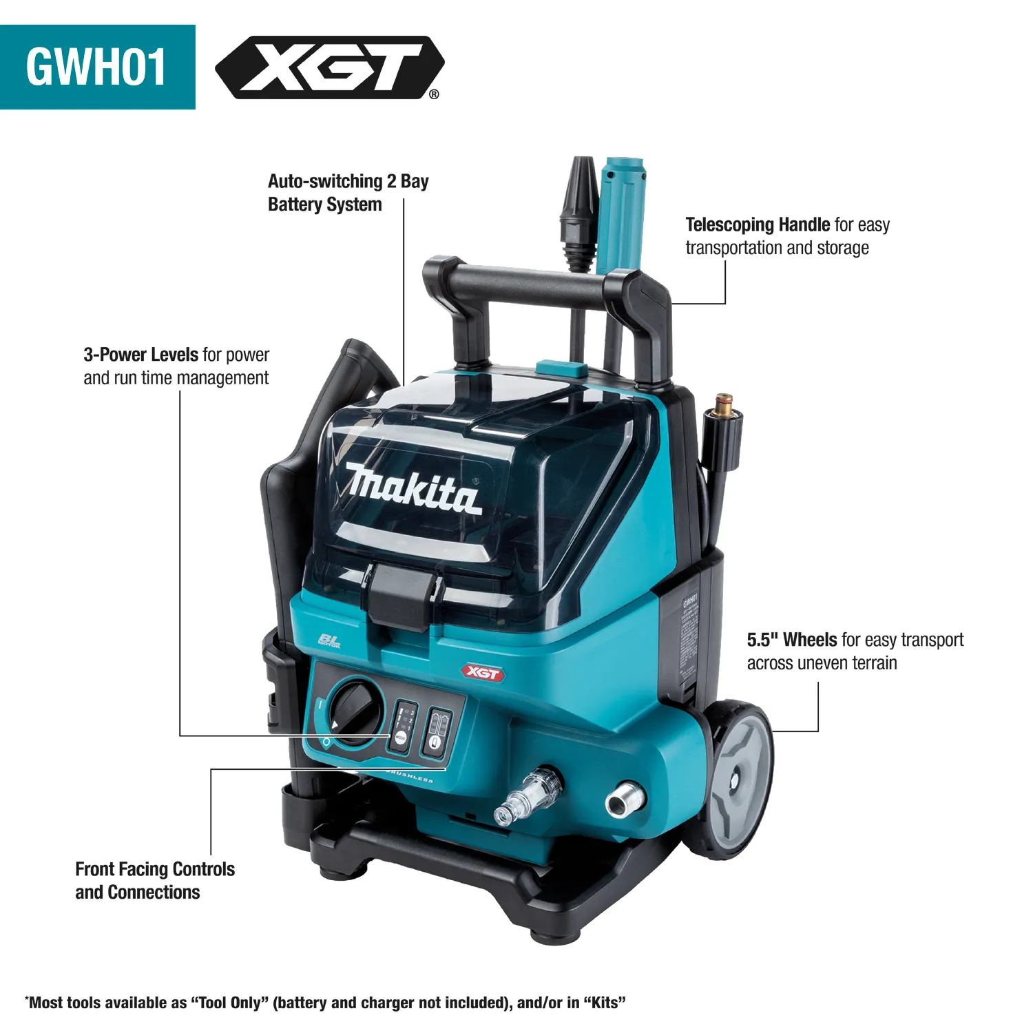 Makita GWH01Z 40V MAX XGT 1300 PSI 1.5 GPM Brushless Pressure Washer - Bare Tool