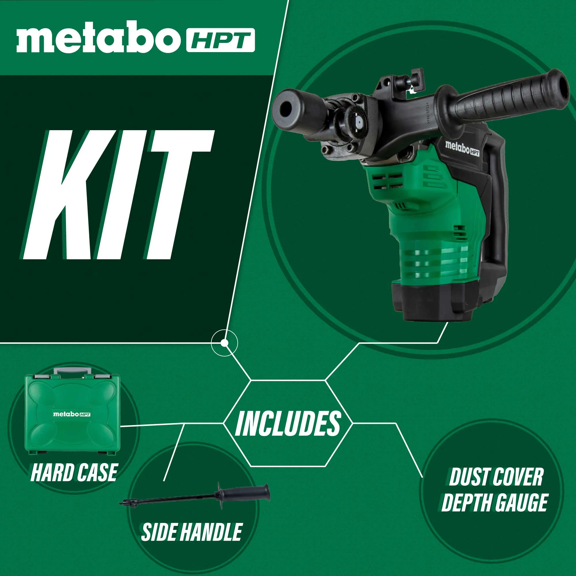 Metabo HPT DH38YE3 1-9/16" 2 Mode Corded Spline Shank Rotary Hammer
