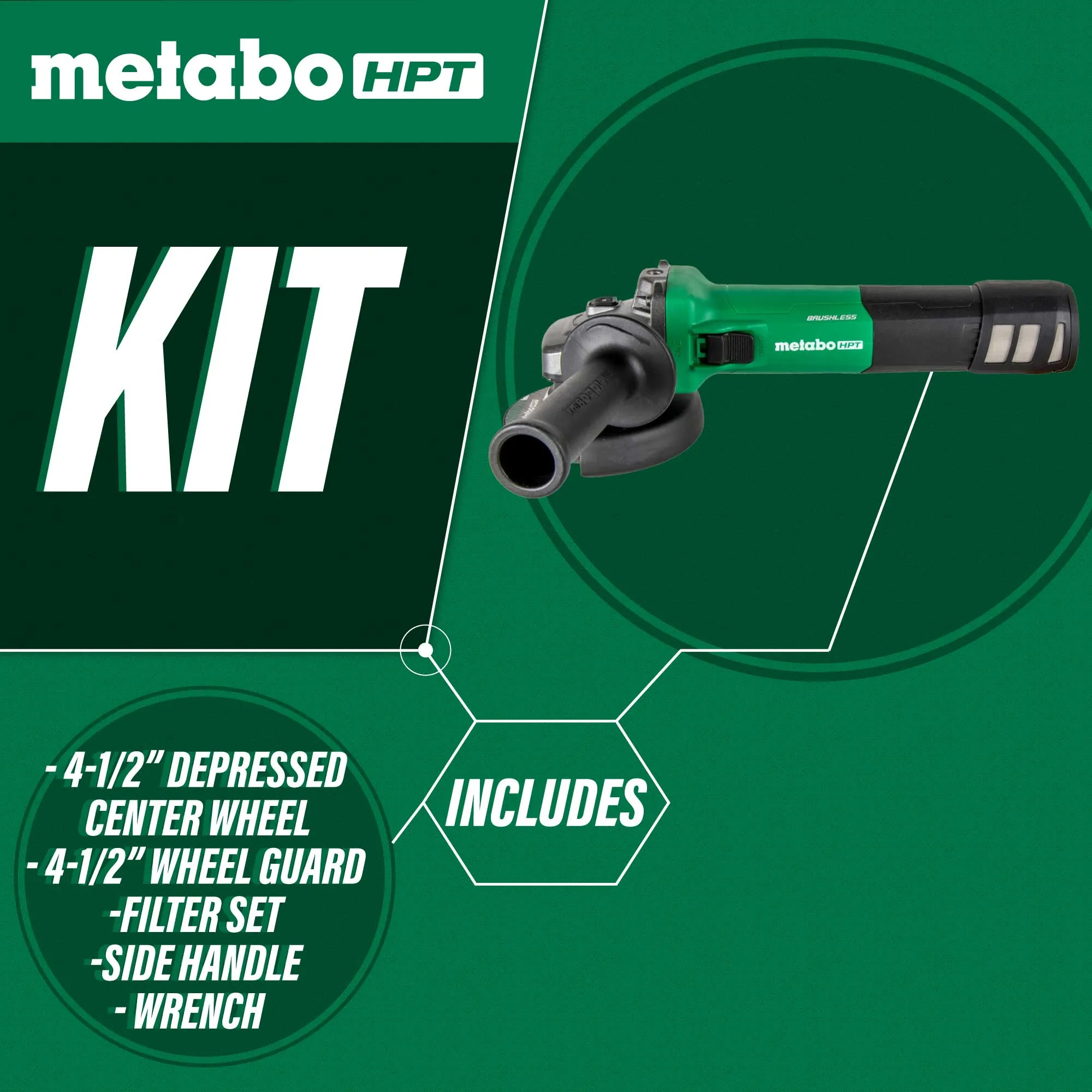 Metabo HPT G12VE2 4.5" 12 Amp Corded AC Brushless Variable Speed Angle Grinder