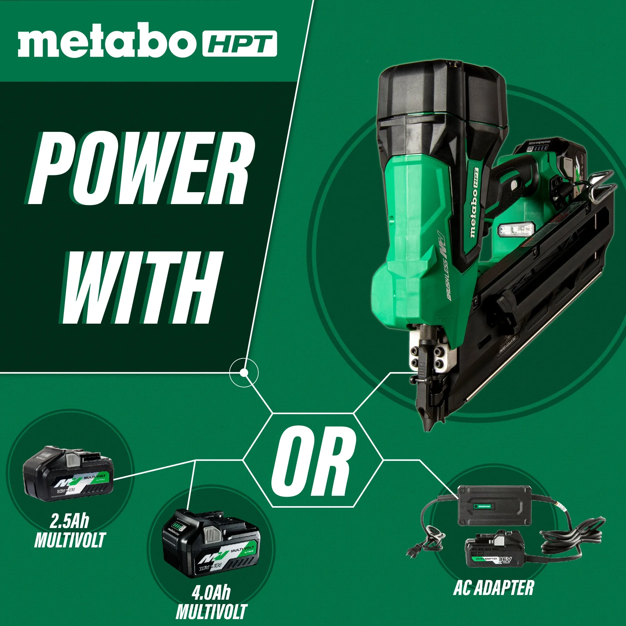 Metabo HPT NR3690DC 36V 3-1/2" Brushless Cordless Paper 30 Degree Framing Nailer