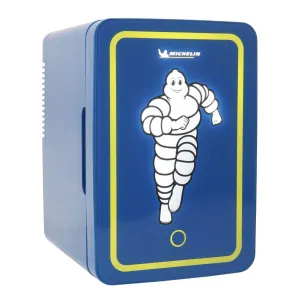 Michelin Portable 6 Can Mini Fridge, LED Lighted Door, 6L (6.3 qt) Capacity, Blue, Travel Cooler with 12V DC and AC Power Cords, Compact Refrigerator for Home, Office, Dorm, Garage, Workshop, Truck