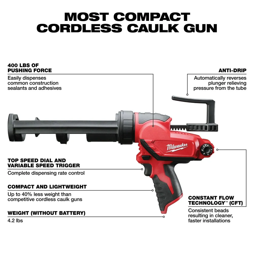 Milwaukee 2441-20 M12 12V 10-Ounce Caulk And Adhesive Gun - Bare Tool