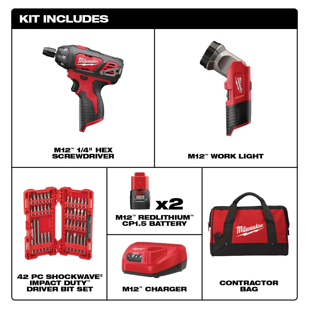 Milwaukee 2482-22 M12 12V Cordless Lithium-Ion Screwdriver Flashlight Combo Kit