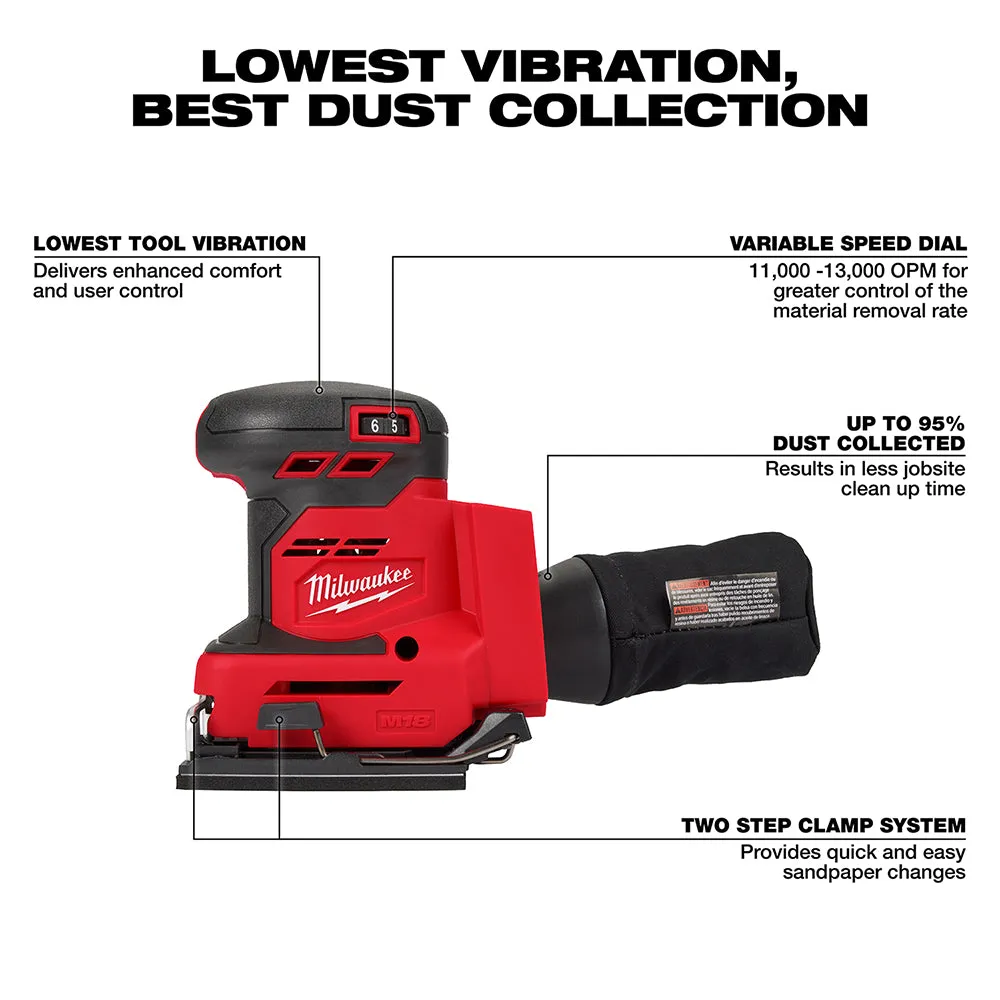 Milwaukee 2649-80 M18 18V 1/4" Cordless Orbital Sheet Sander - Bare Tool
