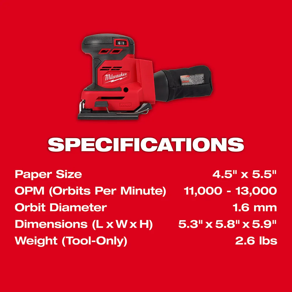 Milwaukee 2649-80 M18 18V 1/4" Cordless Orbital Sheet Sander - Bare Tool