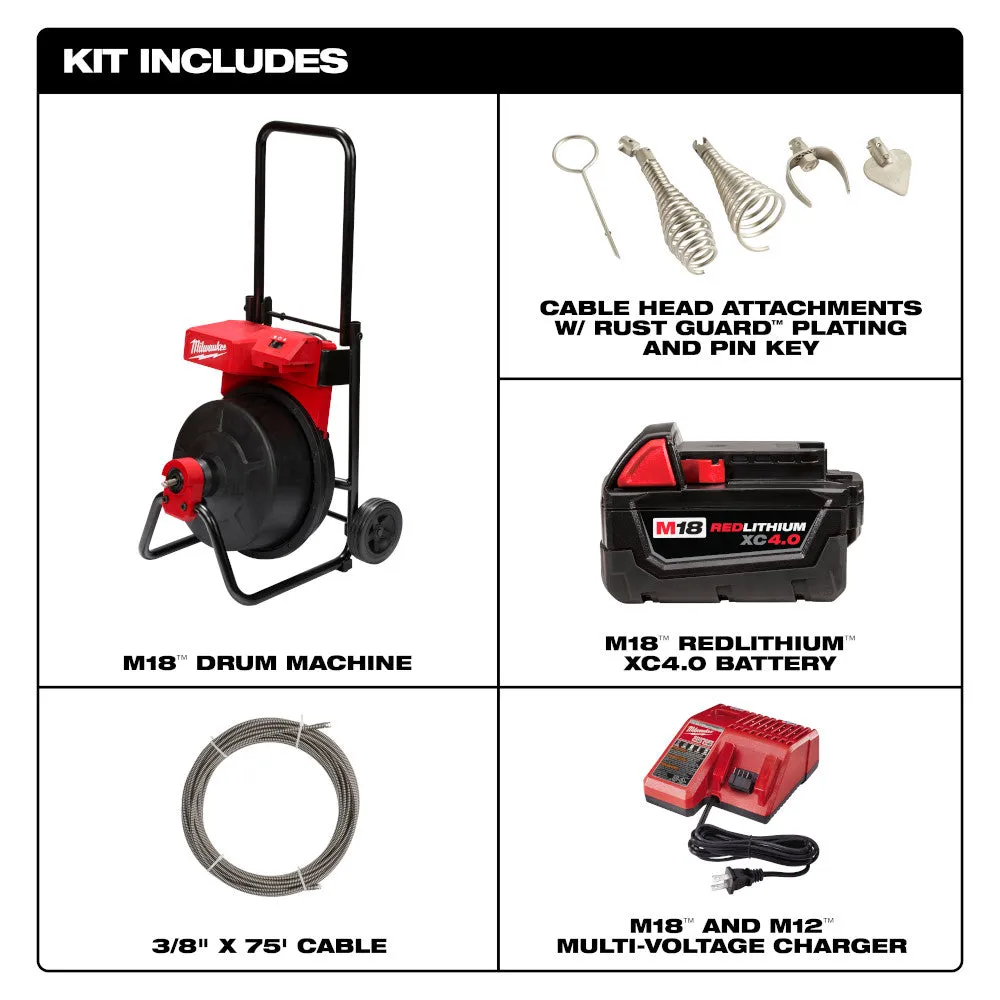 Milwaukee 2817A-21 M18 Li-Ion Cordless Drum Machine w/ 3/8" Cable