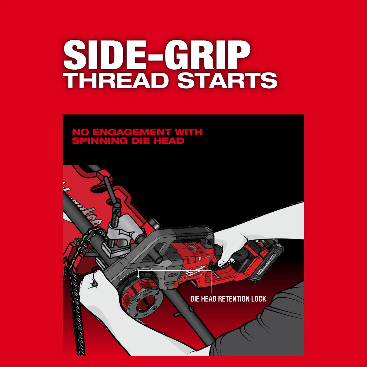 Milwaukee 2870-22 - M18 FUEL™ Compact Pipe Threader w/ ONE-KEY™ w/ 1/2" - 1-1/4" Compact NPT Forged Aluminum Die Heads