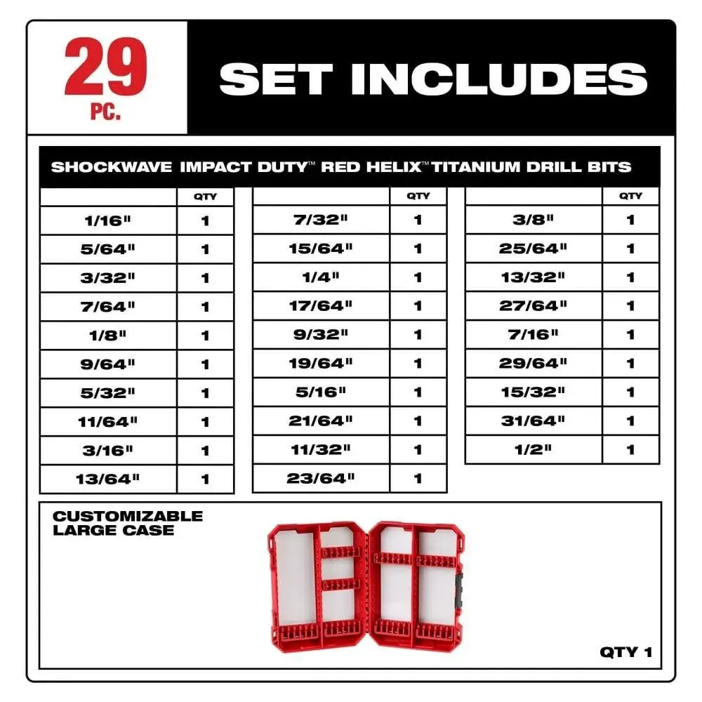 Milwaukee 48-89-4672 - SHOCKWAVE Impact Duty™ RED HELIX™ Titanium Drill Bit Set - 29PC