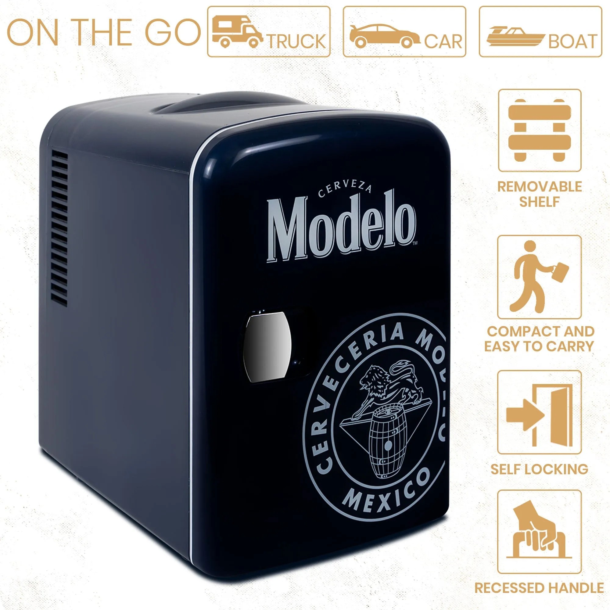 Modelo 4L Portable Mini Fridge with 12V DC and 110V AC Cords, 6 Can Personal Cooler for Beer, Snacks, Lunch, Drinks, Desk Accessory for Home, Office, Bar, Dorm, Travel, Blue