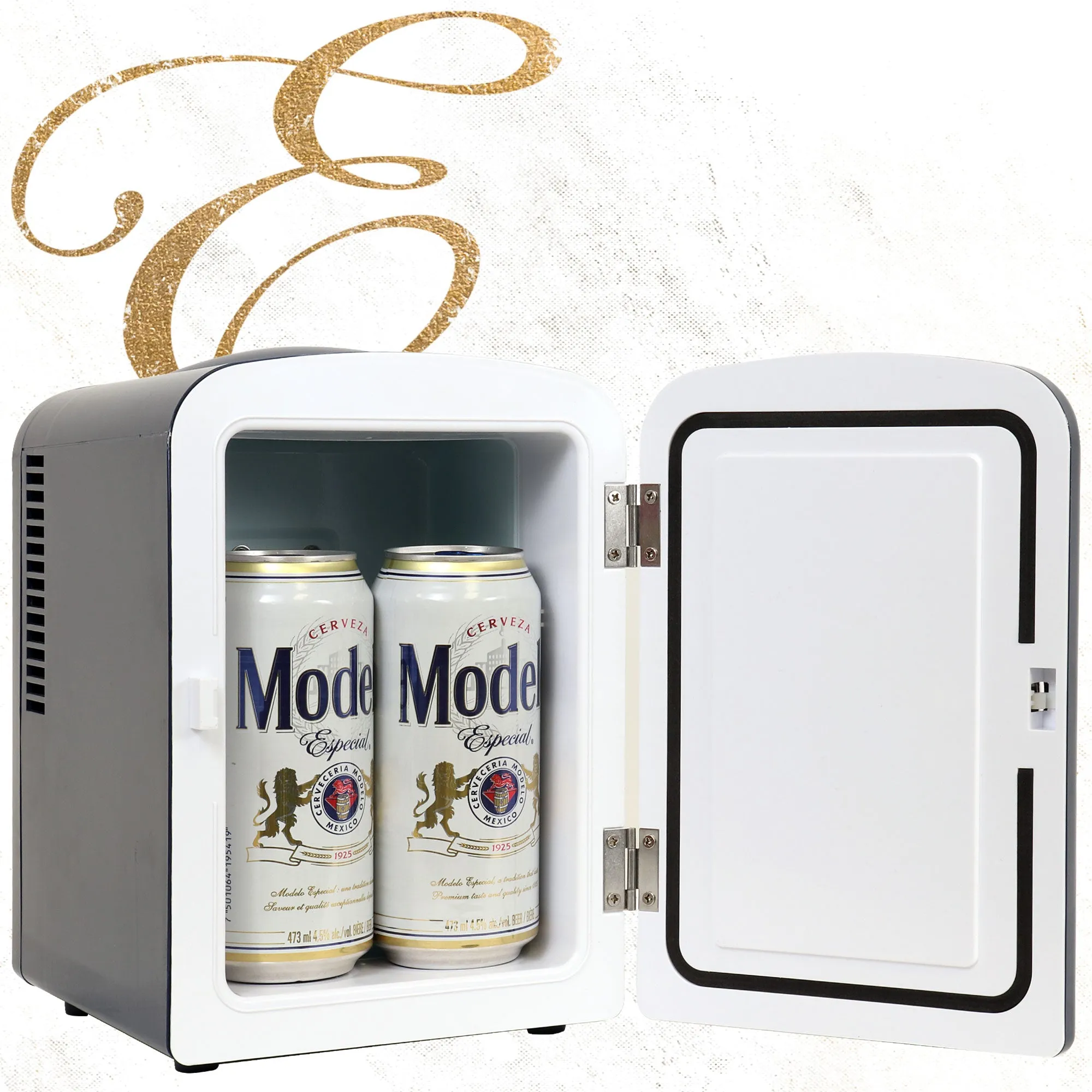 Modelo 4L Portable Mini Fridge with 12V DC and 110V AC Cords, 6 Can Personal Cooler for Beer, Snacks, Lunch, Drinks, Desk Accessory for Home, Office, Bar, Dorm, Travel, Blue
