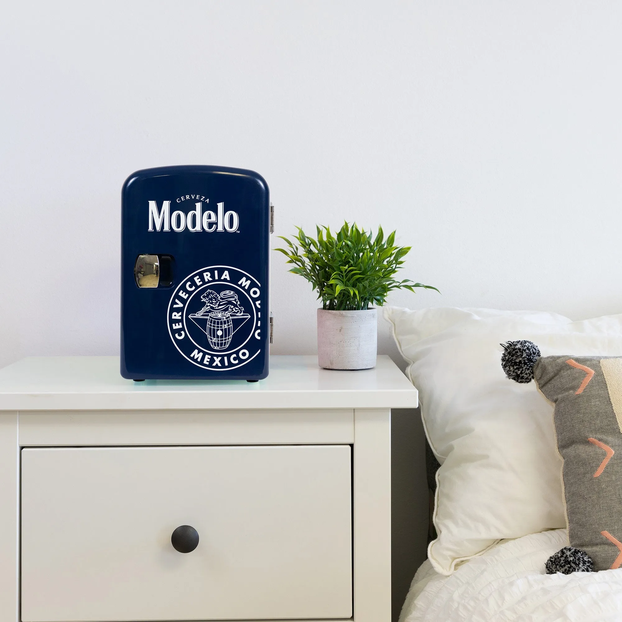 Modelo 4L Portable Mini Fridge with 12V DC and 110V AC Cords, 6 Can Personal Cooler for Beer, Snacks, Lunch, Drinks, Desk Accessory for Home, Office, Bar, Dorm, Travel, Blue