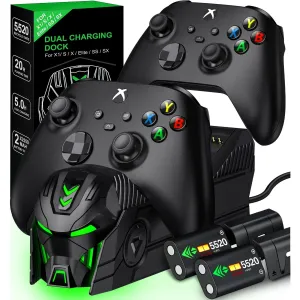 QQV A100 Xbox Controller Charging Station with 2x5520mWh Rechargeable Battery Packs, Black