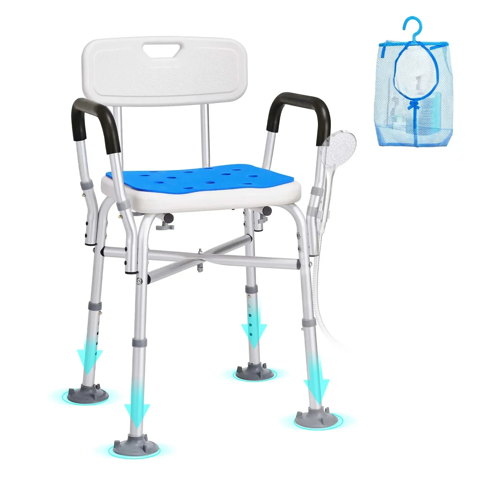 VEVOR 402B Shower Chair Seat with Padded Arms and Back, Shower Stool with Reinforced CrossBar,