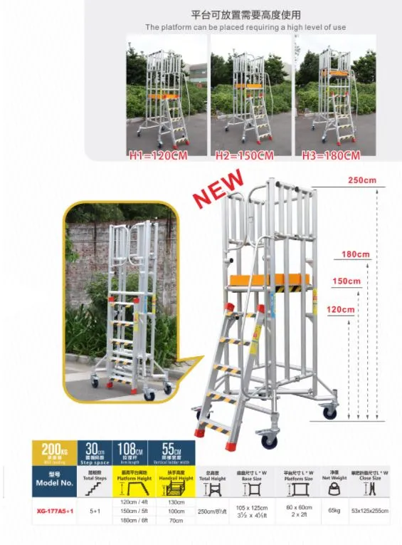 XG Mini Foldable Aluminium Scaffolding with Adjustable Platform height 1.2M-1.8M | Model : L-XG177A5 1